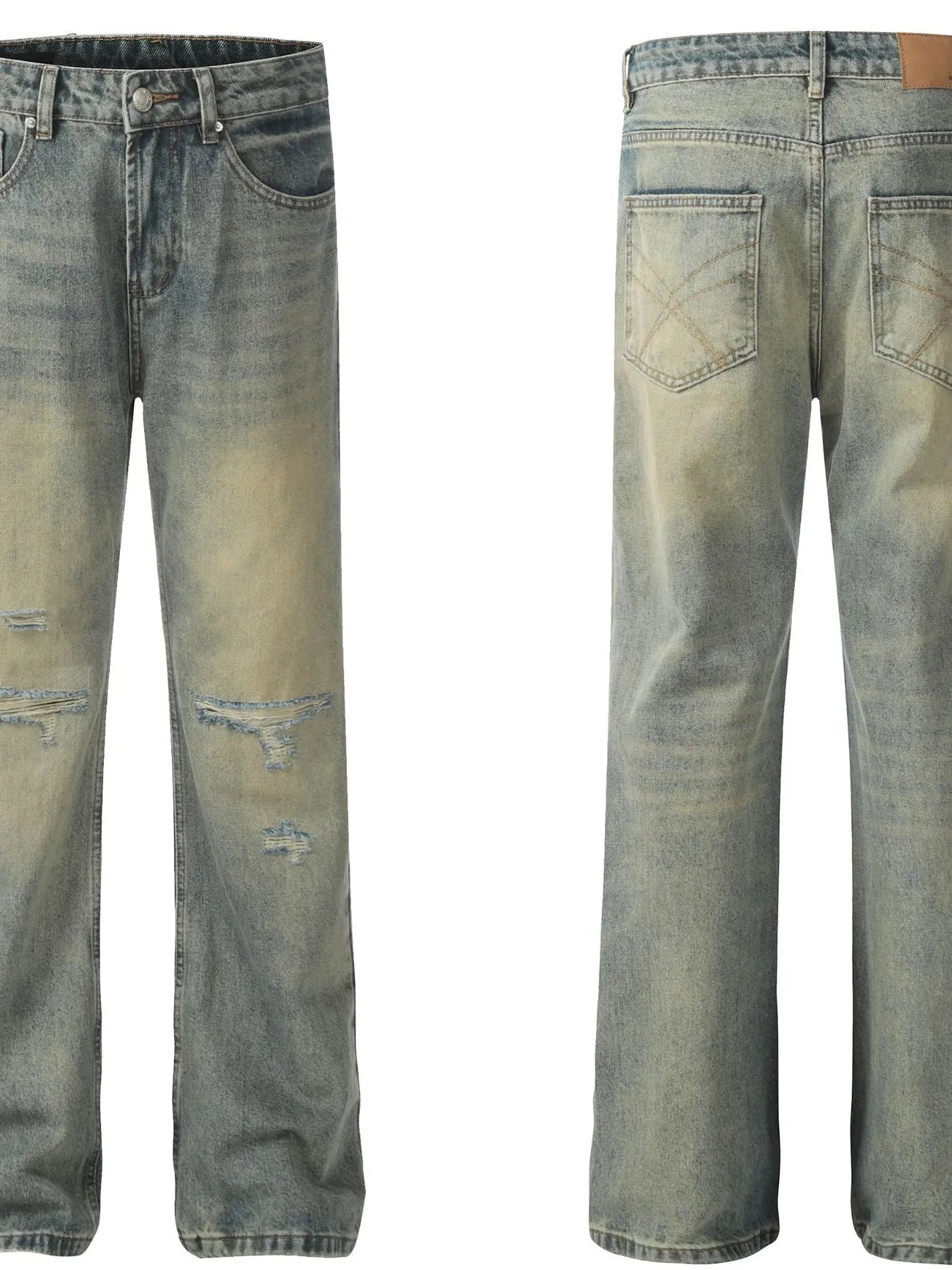 Men's Distressed High-Waist Straight Leg Jeans - Velora