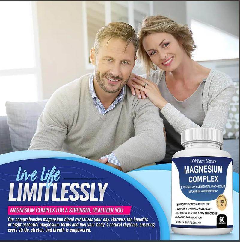 Magnesium Complex Supplement With Multiple Elemental Magnesium 90 Capsules - Velora