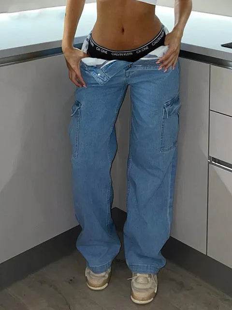 Straight Leg Cargo Pants Women High Waist Casual Baggy Pants - Velora