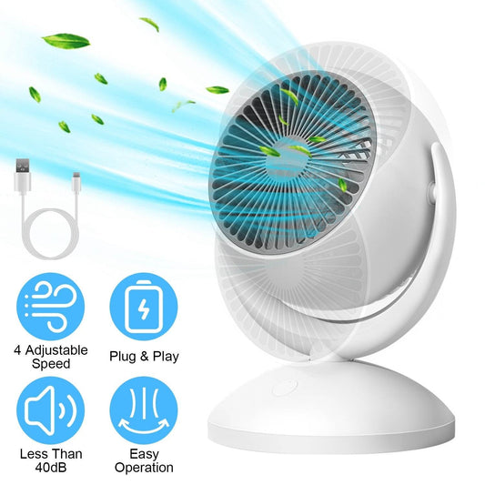 Portable Desk Fan Rechargeable Oscillating Tilting Fan With 4 Speeds 360 Degree - Velora