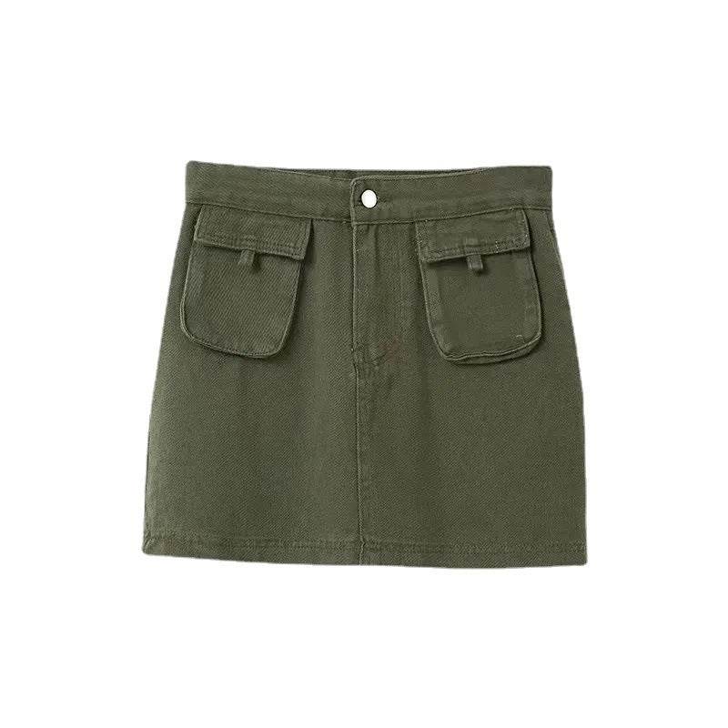 Workwear Denim Skirt Women's A- Line High Waist Mini Cargo Skirt - Velora