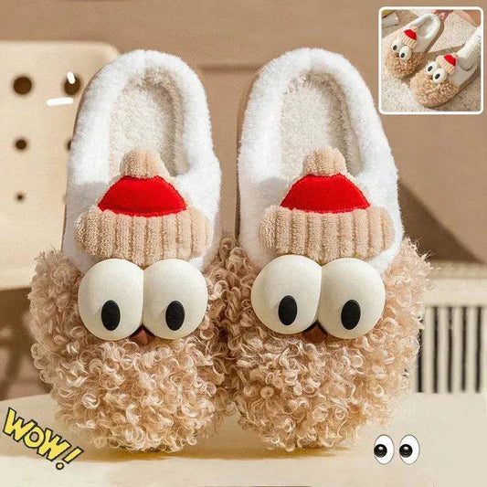 Cartoon Bearded Santa Claus Slippers Home Warm Non-slip Plush Cotton Shoes Christmas Couple Floor Bedroom Slipper Women Men - Velora