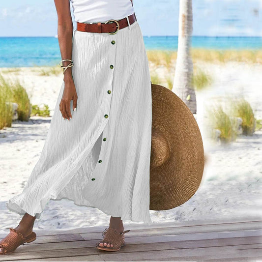 Women's summer Fashion Cotton Linen A-Line Hip Mid Waist Long maxi Skirt - Velora