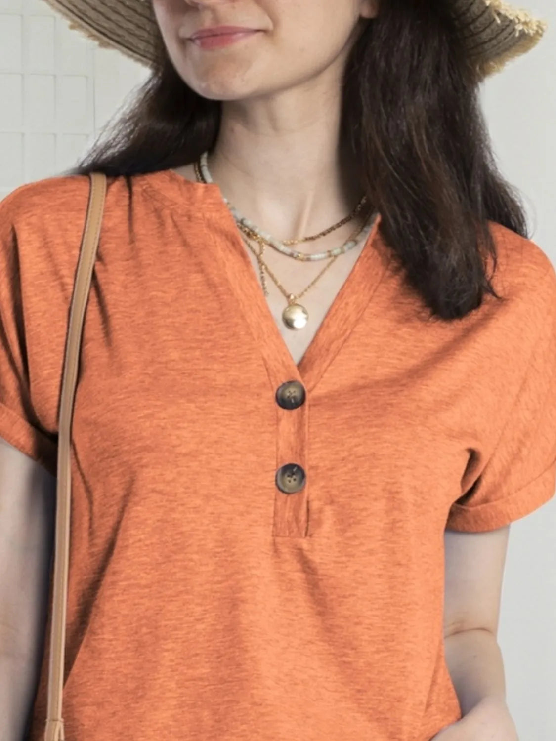 Notched Short Sleeve T-Shirt - Velora