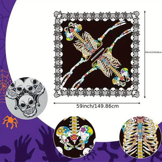 Halloween Skeleton Poncho, Lace Skeleton Halloween Costume Poncho Day Of The Dead Poncho For Women - Velora