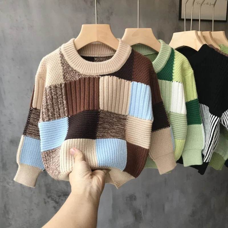 Kids Winter Thick Knitted Sweater top Crew neck Children - Velora