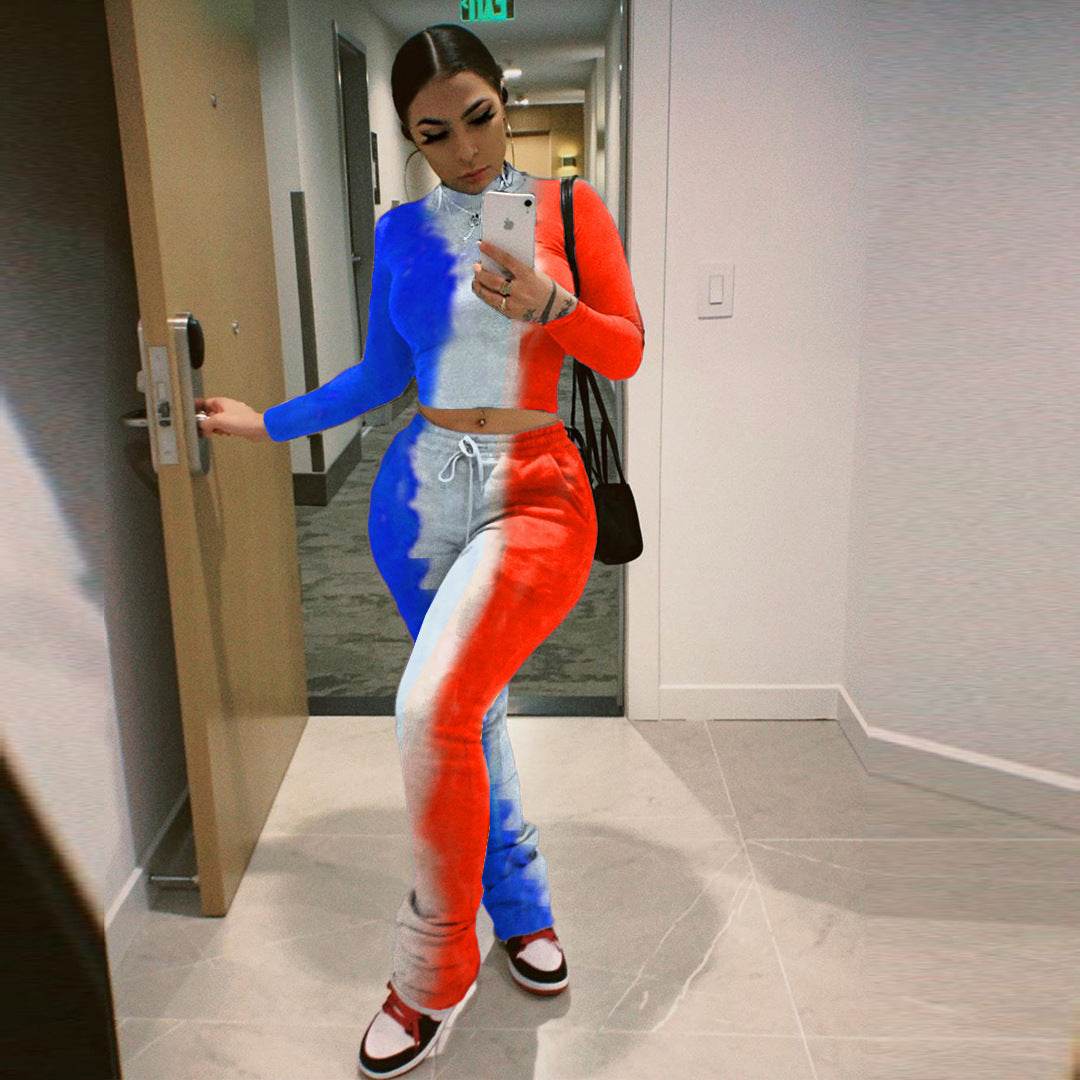 Tie-Dye 2pcs Women Long sleeve Drawstring Sweatsuit Outfit set - Velora