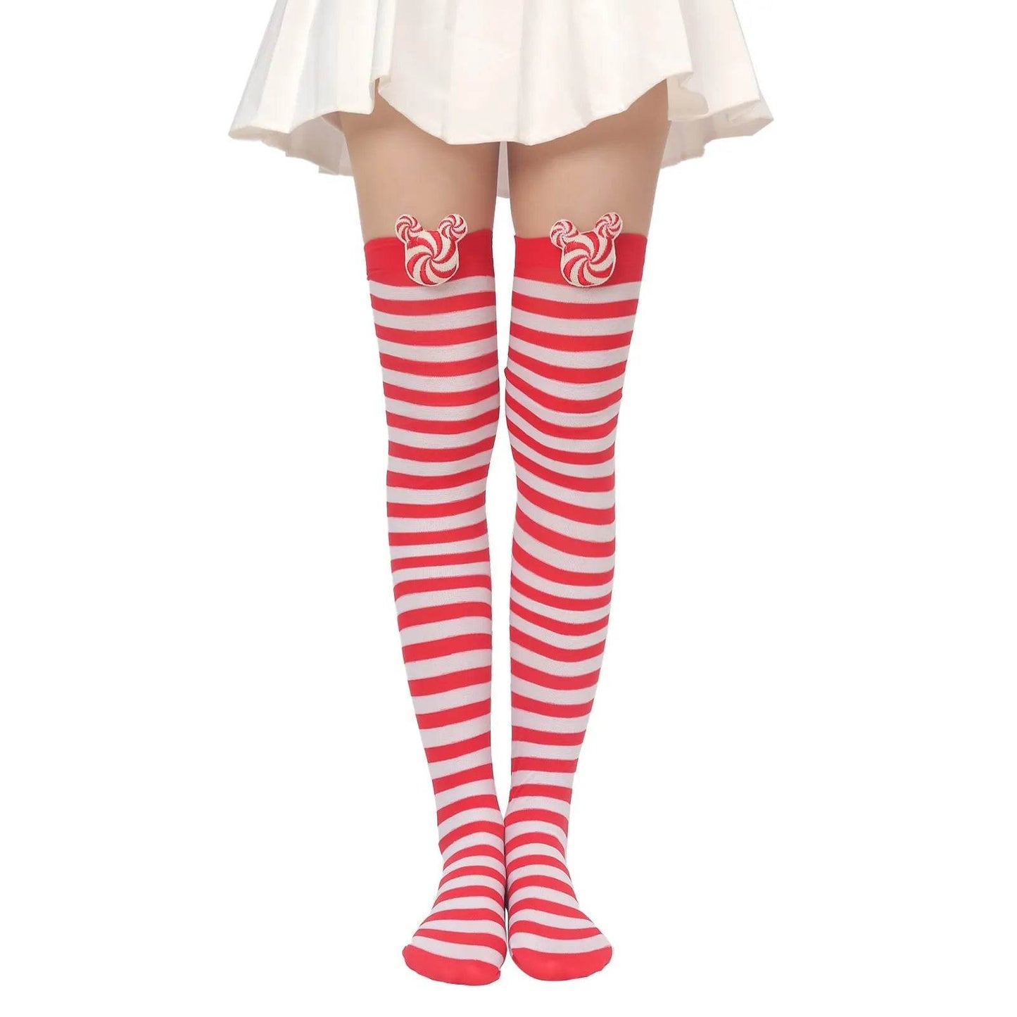 Christmas Plush Doll Knee Socks Bow Stockings - Velora