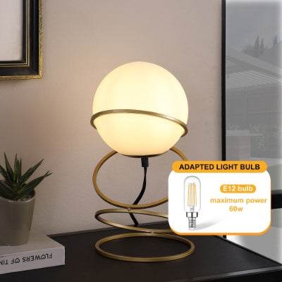 13.5 H Glass Globe Matte Gold Spiral 4 Ring Metal Stand Table Lamp For Living Room, Nightstand Bedside Table Lamp For Bedroom, LED Lamp - Velora