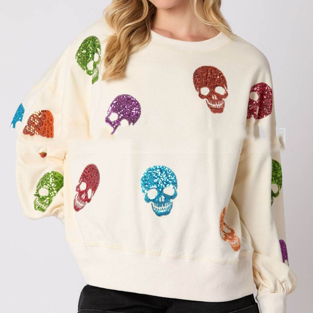 Women's Halloween Skull Sequined Sweater Loose - Velora