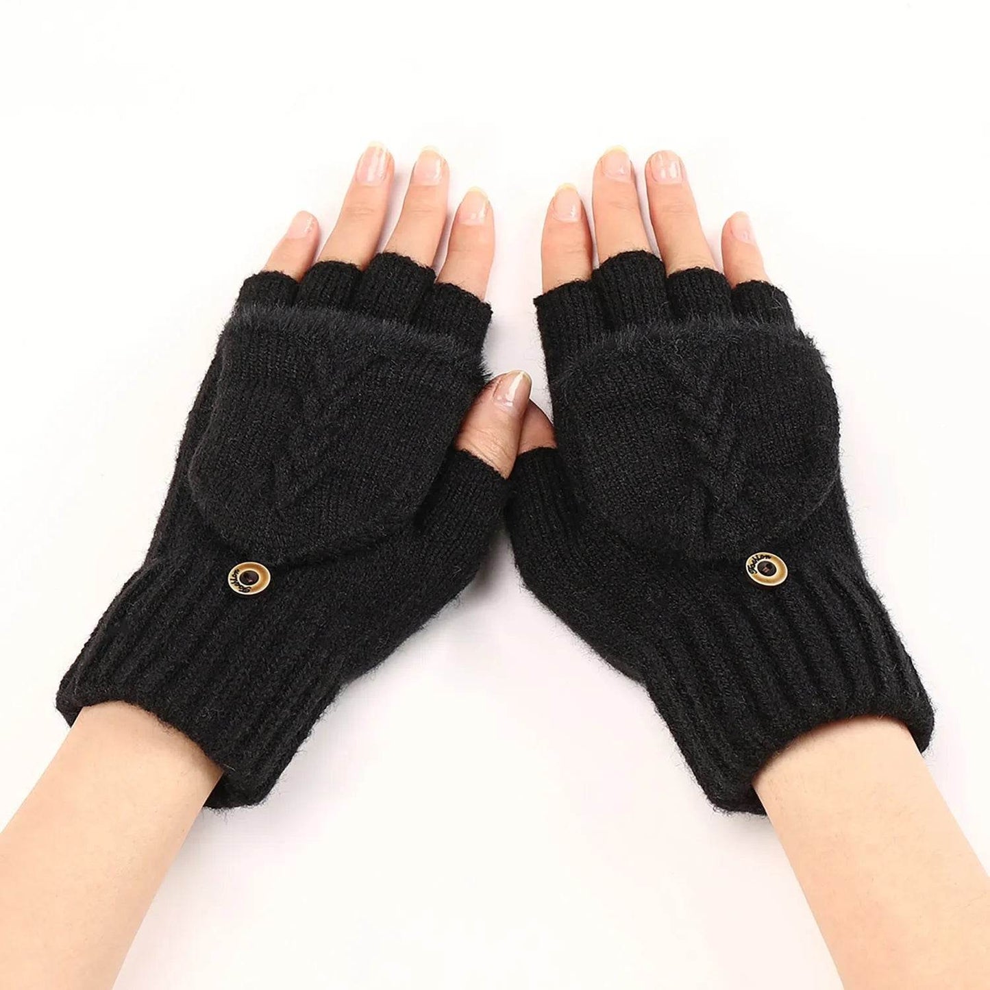 Wool Fingerless Gloves Women's Warm Fashionable Knitted Half Finger Oversleeves - Velora
