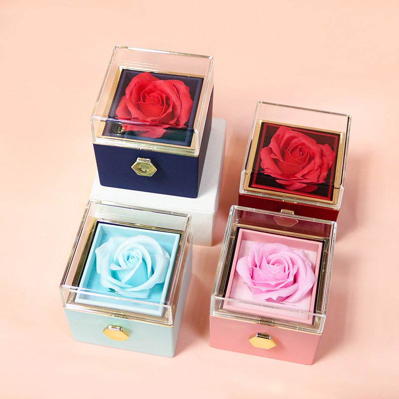 Rotating Soap Flower Rose Gift Box Creative Rotating Rose Jewelry Packaging Box Valentine's Day Gift For Women - Velora