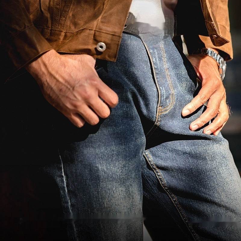 Denim Cotton Men's Vintage Denim Washed Straight Jeans pant - Velora