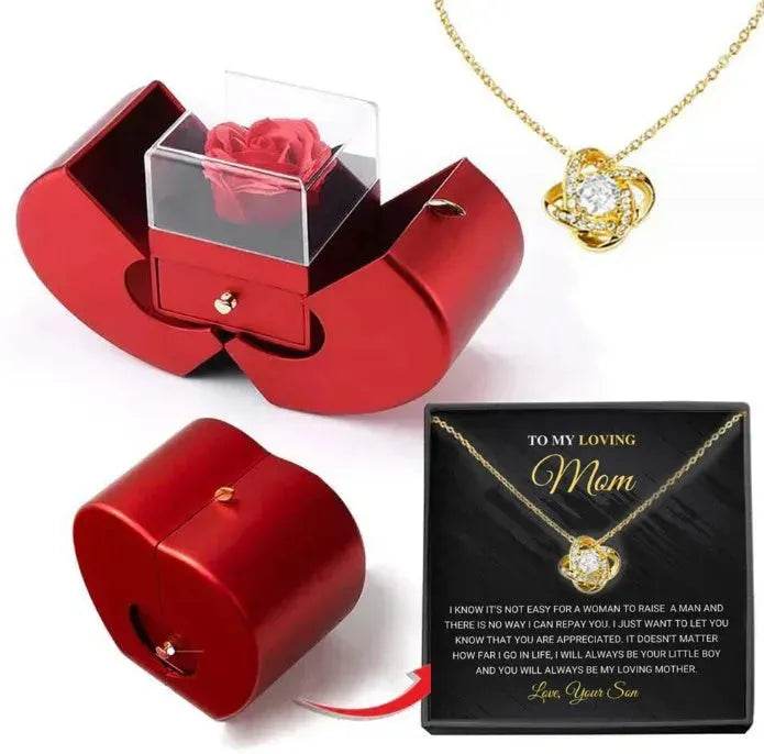 Fashion Jewelry Box Red Apple Christmas Gift Necklace Eternal Rose For Girl Mother's Day Valentine's Day Gifts With Artificial Flower Rose Flower Jewelry Box - Velora