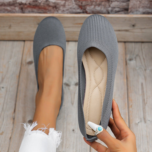 Round Toe Flats Shoes Casual Comfortable Soft Slip On Knit Mesh Shoes For Women - Velora