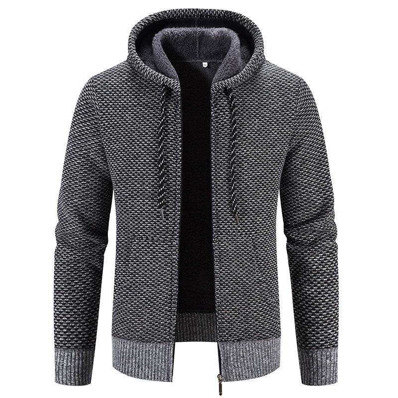 Winter Coat Zipper Closure Solid Color Long Sleeves Drawstring With Hat Keep Warm Casual Thicken Plush Sweater Coat For Daily - Velora