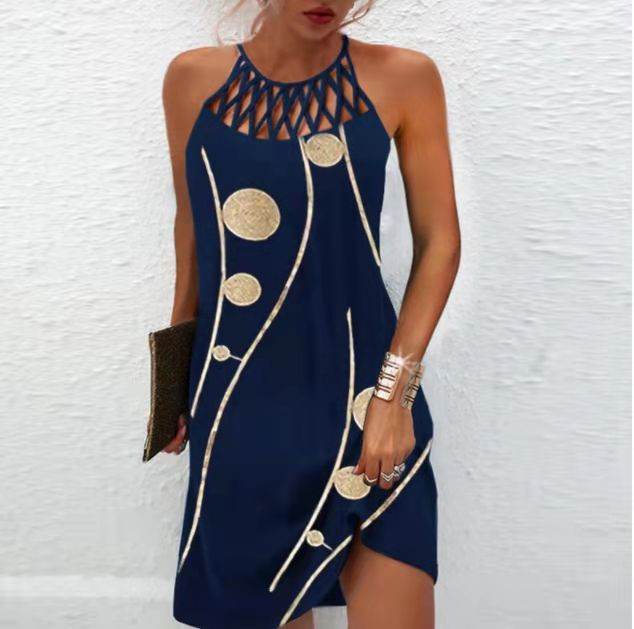 Fashion Print Dress Casual Halterneck Dresses For Women Summer Clothes - Velora