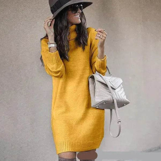 Autumn Winter Woolen Knitted Short Turtleneck Sweater Dress - Velora