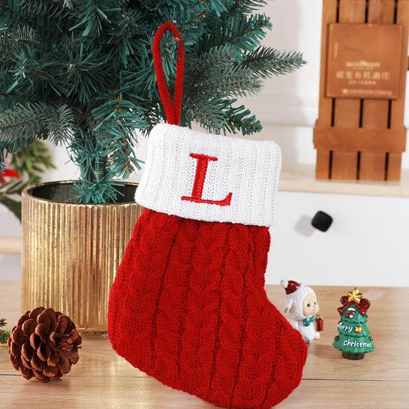 Cute Letters Christmas Stockings Decorative Creative Tree Pendant Wool Knitted Socks - Velora