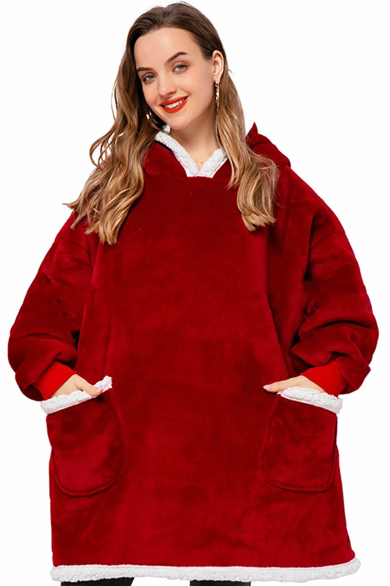 Fleece Oversized Hoodie Blanket Winter Warm Home Clothes Women Men Oversized Pullover With Pockets - Velora