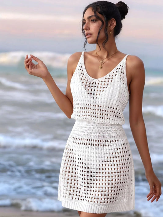Openwork Sleeveless Knit Cover Up Dress - Velora