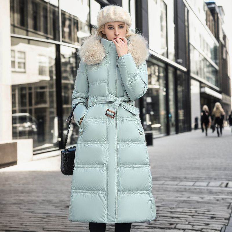 Winter Slim Long Jacket With Fur Hood And Belt Fashion Solid Hooded Coat Warm Clothing For Women - Velora