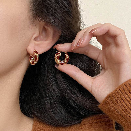 Fashion Jewelry New Trendy Enamel Color Metal Texture Small Hoop Earrings For Women Gold Plated Statement Ear Buckle Creative Jewelry Gifts - Velora
