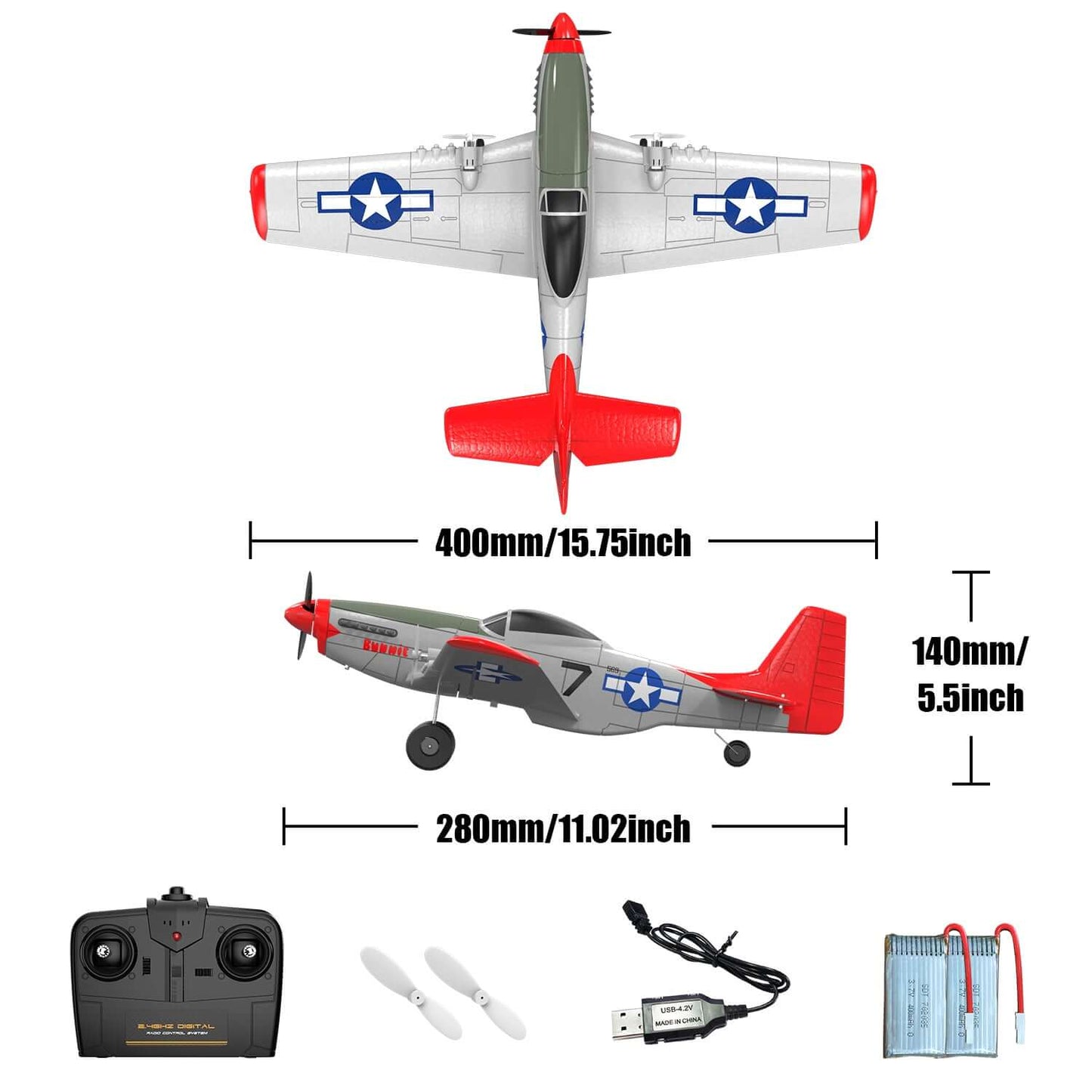 Mustang P51D 2CH Beginner RC Airplane with Gyro Stabilizer for Kids - Velora Luxury Fashion