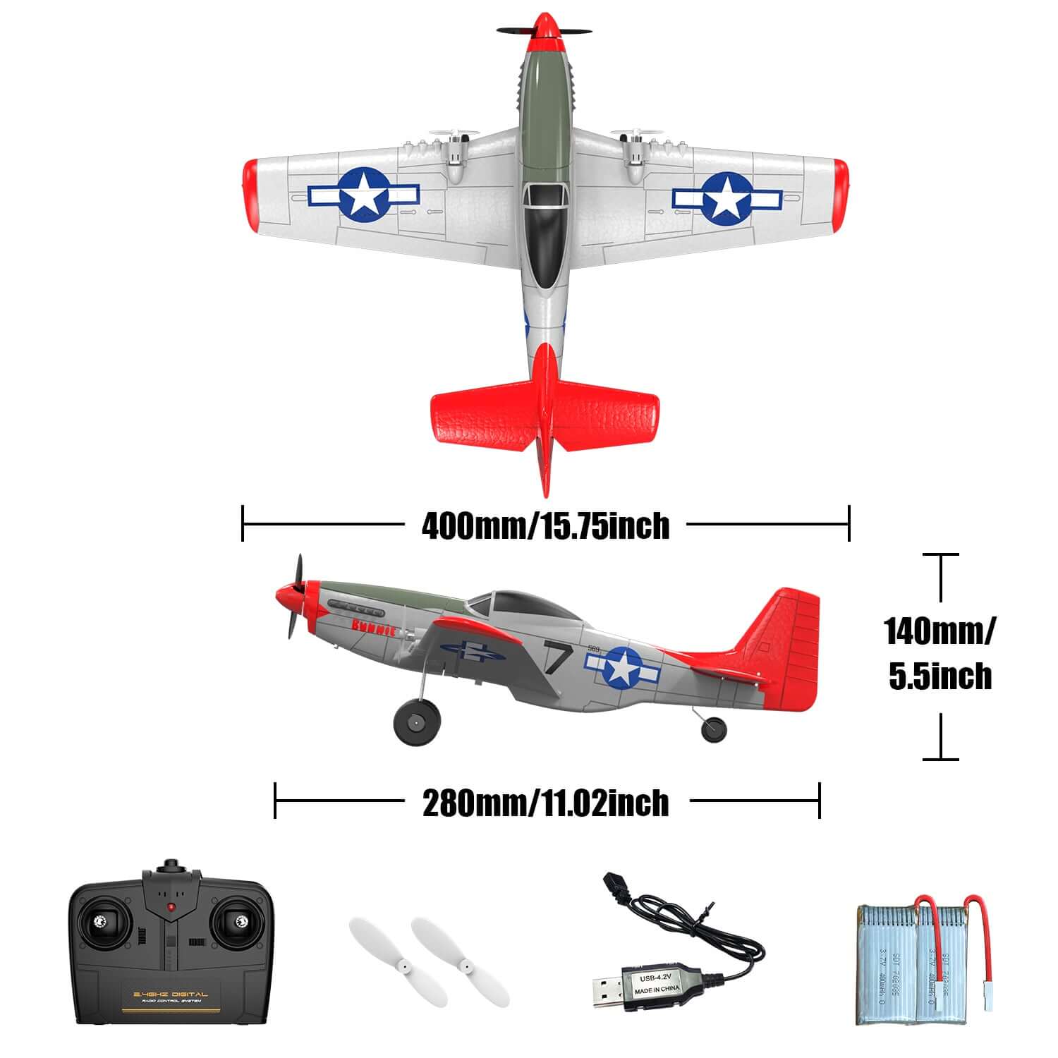 Mustang P51D 2CH Beginner RC Airplane with Gyro Stabilizer for Kids - Velora Luxury Fashion