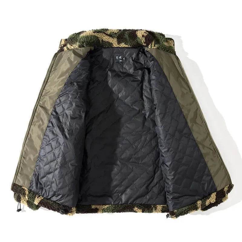 Fleece Army Camouflage Zip up Cotton Padded Winter Cardigan for Men - Velora