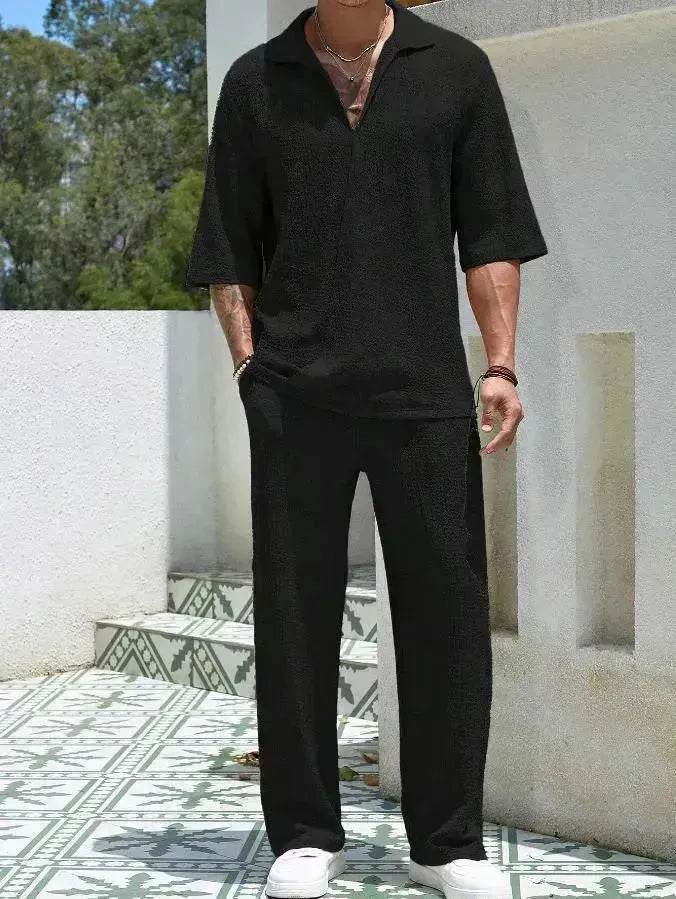 Men's Casual summer 2 piece Pant sets Short sleeved Top and Straight leg pant - Velora