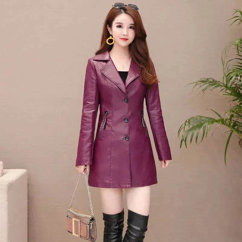 Elegant Fashion Slim fit Long Sleeve Leather Mini Blazer Dress - Velora