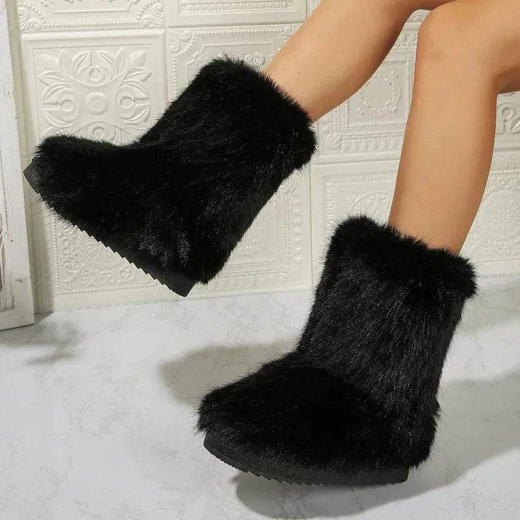 Fashion Long Plush Snow Boots Winter Warm Mid-tube Furry Cotton Shoes For Women Short Boot - Velora