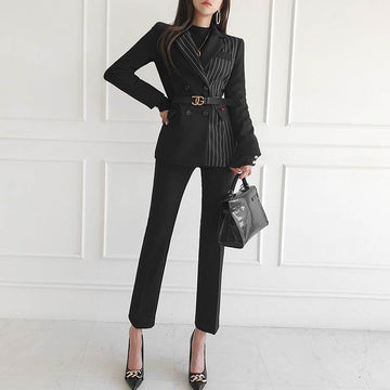 Formal Business Women Set New Striped Blazer Slim Pant suit 2pcs