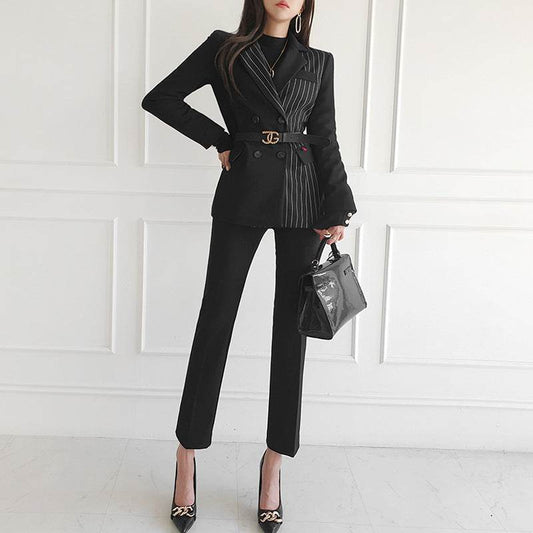 Formal Business Women Set New Striped Blazer Slim Pant suit 2pcs - Velora