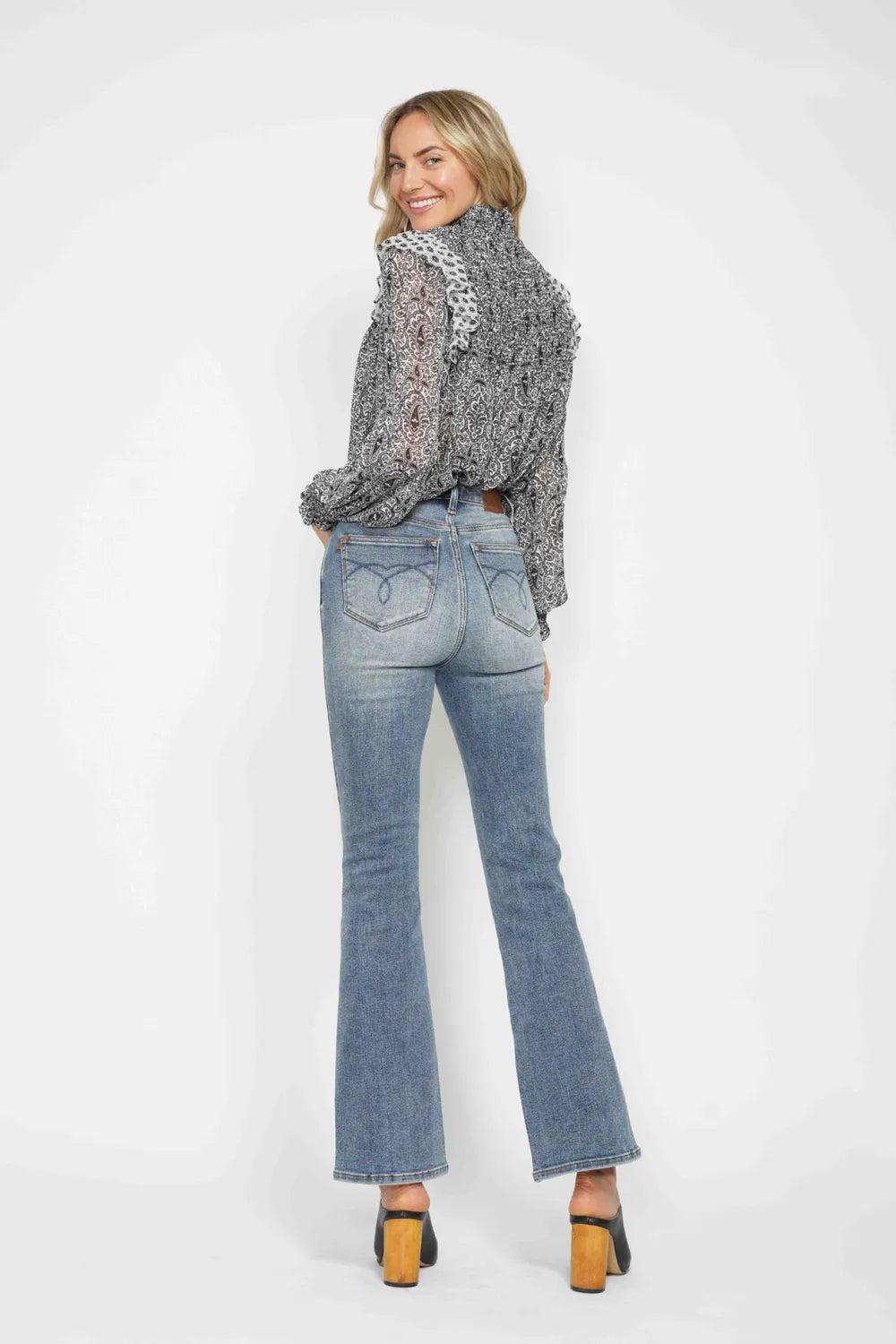 Judy Blue Full Size Tummy Control Back Embroidered Pocketed Bootcut Jeans Plus Size - Velora