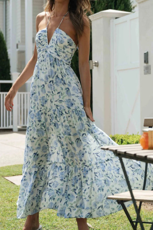 Printed Halter Neck Cami Dress - Velora