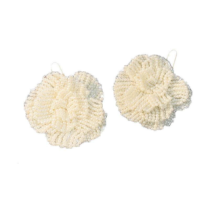 Bridal Beautiful Flowers Handmade Beaded Pearl Earrings - Velora