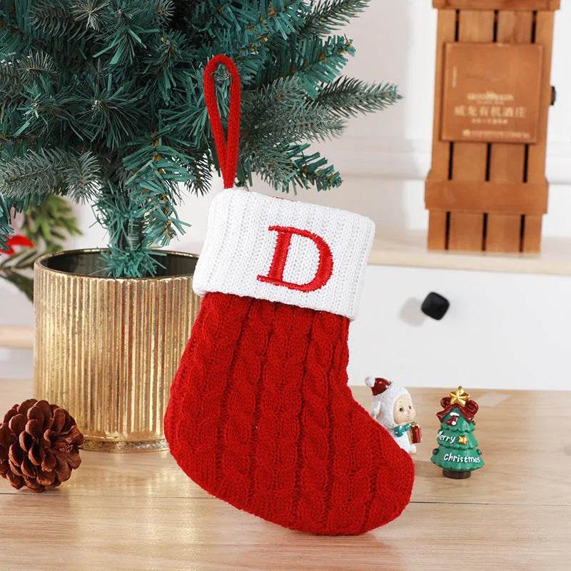 Cute Letters Christmas Stockings Decorative Creative Tree Pendant Wool Knitted Socks - Velora
