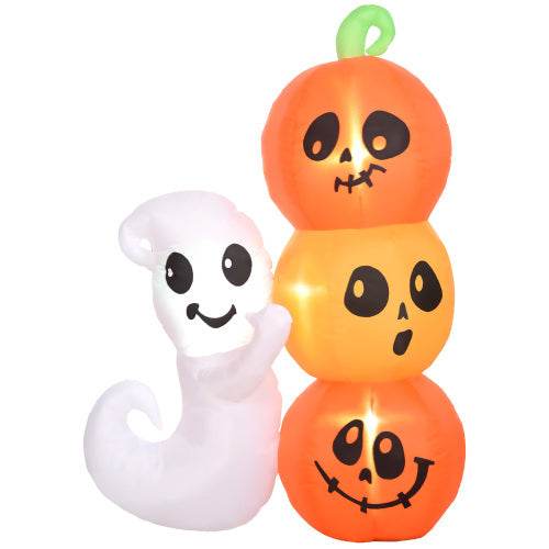 HOMCOM 5ft Inflatable Halloween Decoration Ghost And Pumpkin, Blow Up Outdoor LED Yard Display, Waterproof - Velora