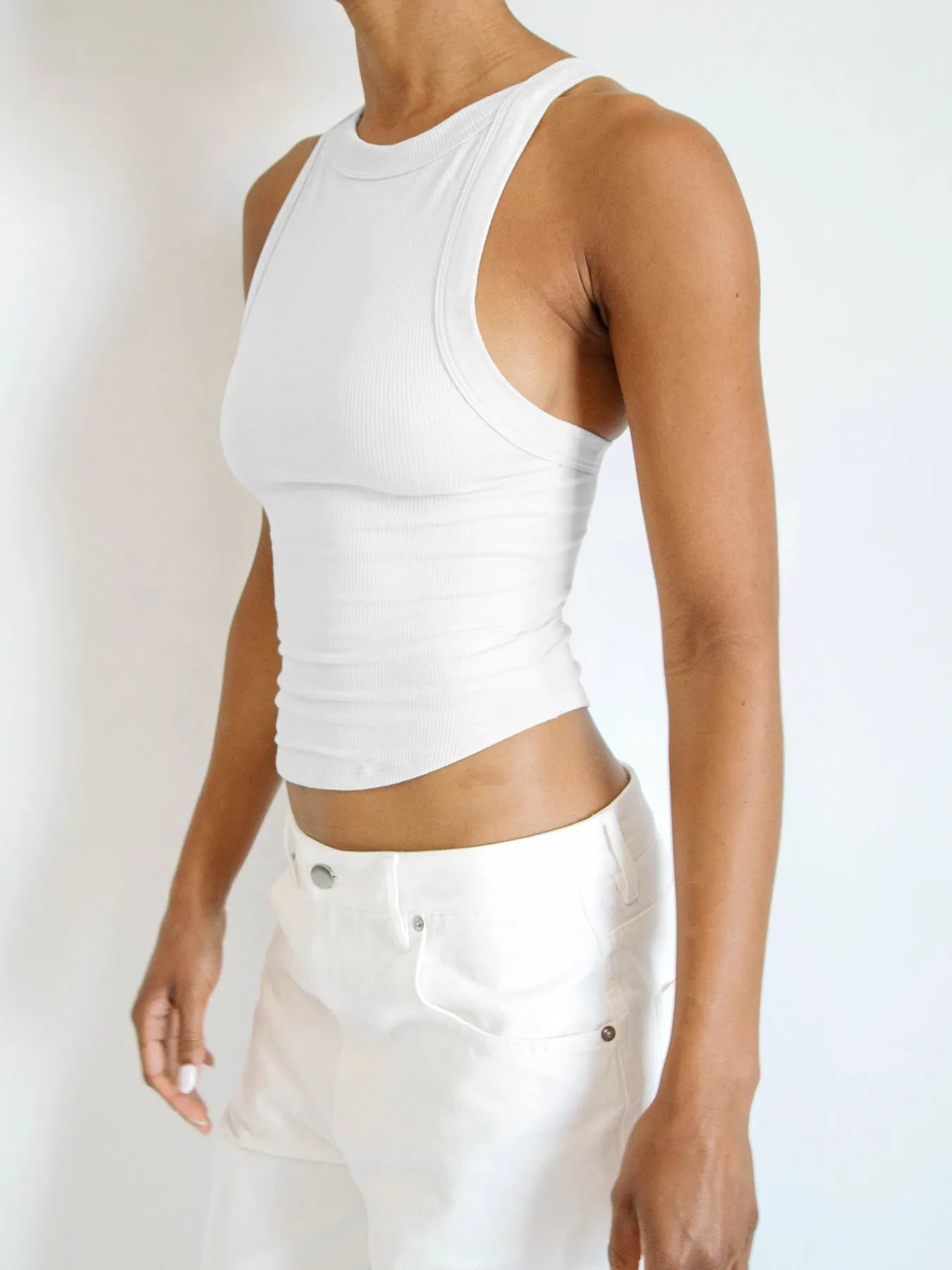 Asymmetrical Back Ribbed Crop Tank Top - Velora