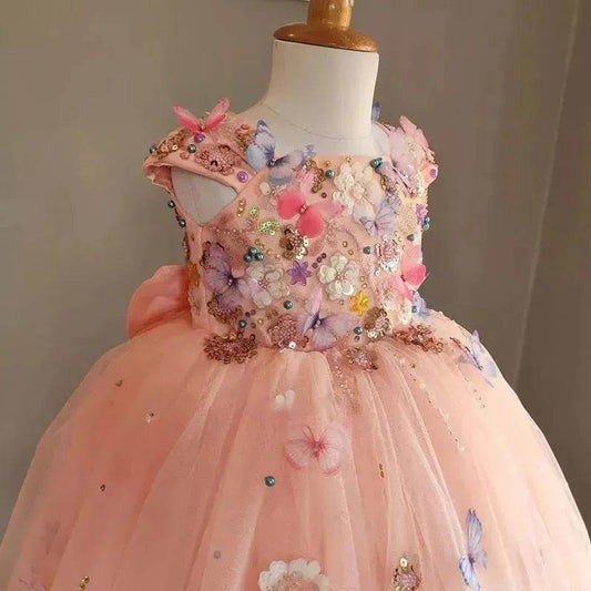 Children's Handmade Flower Fashion Special Dress Princess Ball Gown Dress Birthday Photoshoot Dress for girls Party dress for kids - Velora