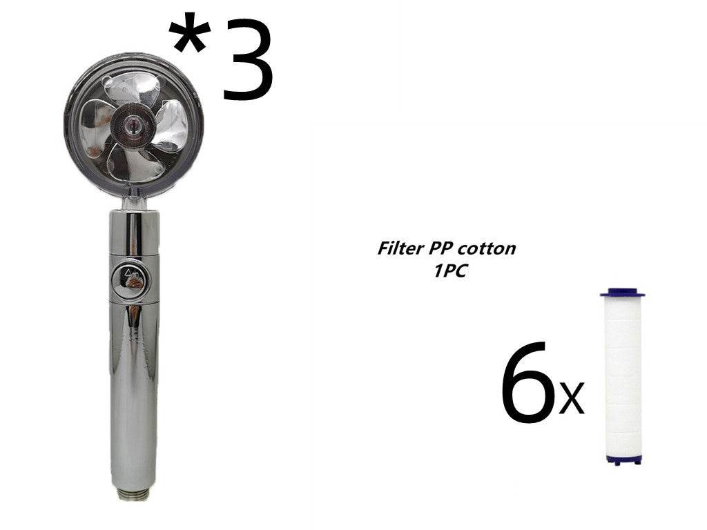 Propeller Driven Shower Head With Stop Button And Cotton Filter Turbocharged High Pressure Handheld Shower Nozzle - Velora