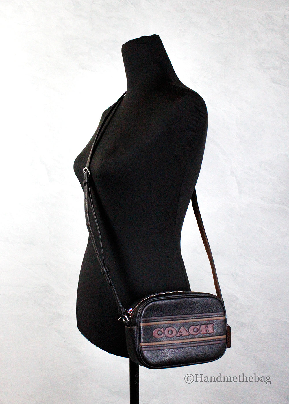 Coach Jamie Mini Black Logo Stripe Camera Crossbody Bag