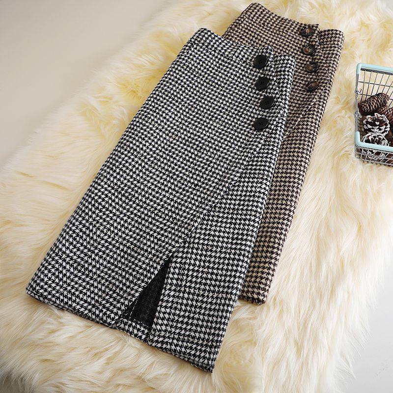 Elegant Women's professional formal business office work Slit Houndstooth pencil Midi Skirt - Velora