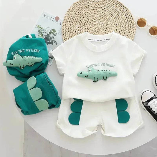 Baby Boy Three-dimensional Printing Fashionable Two piece Short sleeve polo shirt and Short - Velora