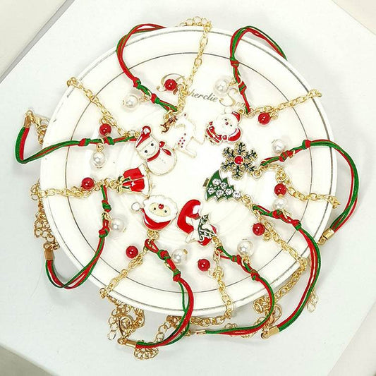 New Christmas Snowman Santa Claus Tree Snowflake Elk Bracelet Christmas Gift Charm Bracelet Chain Pendant For Women New Year Fashion Gift - Velora