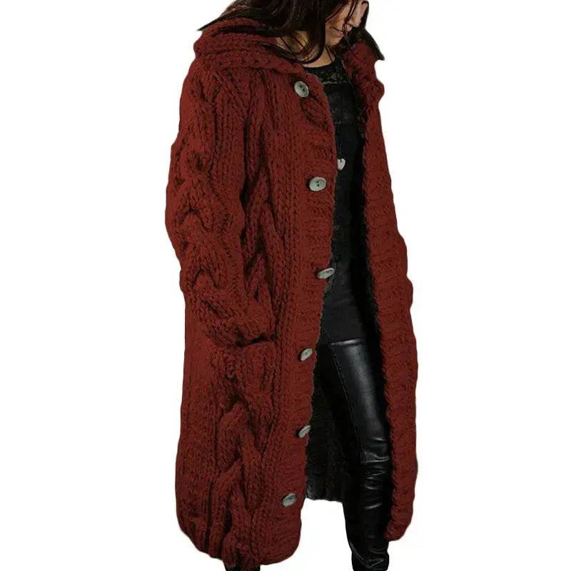 Chunky Long Knitted Hoodie winter Long Cardigan sweater Jacket women - Velora