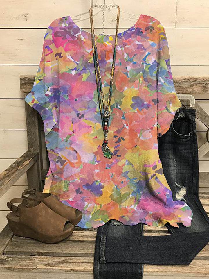 Summer Loose blouse Round Neck Short Sleeve Cotton And Linen Top For Women - Velora