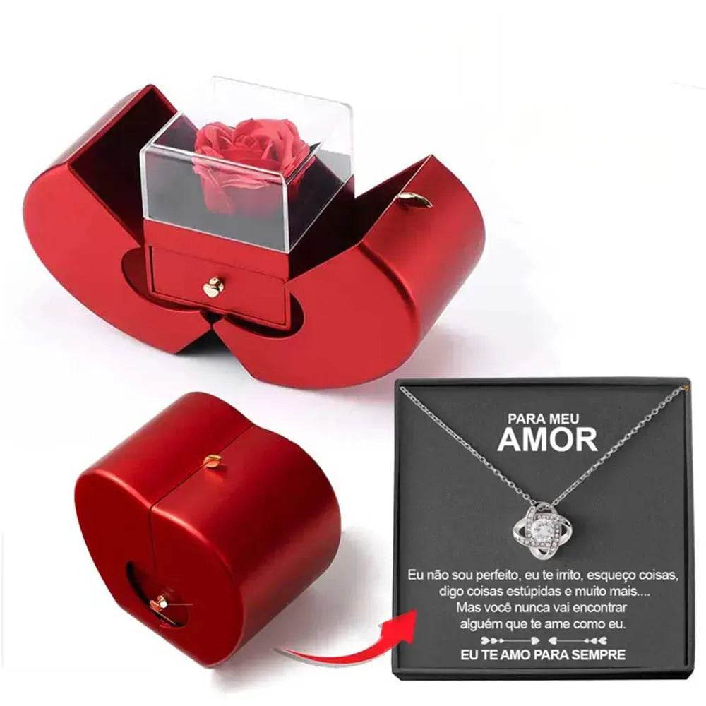 Fashion Jewelry Box Red Apple Christmas Gift Necklace Eternal Rose For Girl Mother's Day Valentine's Day Gifts With Artificial Flower Rose Flower Jewelry Box - Velora